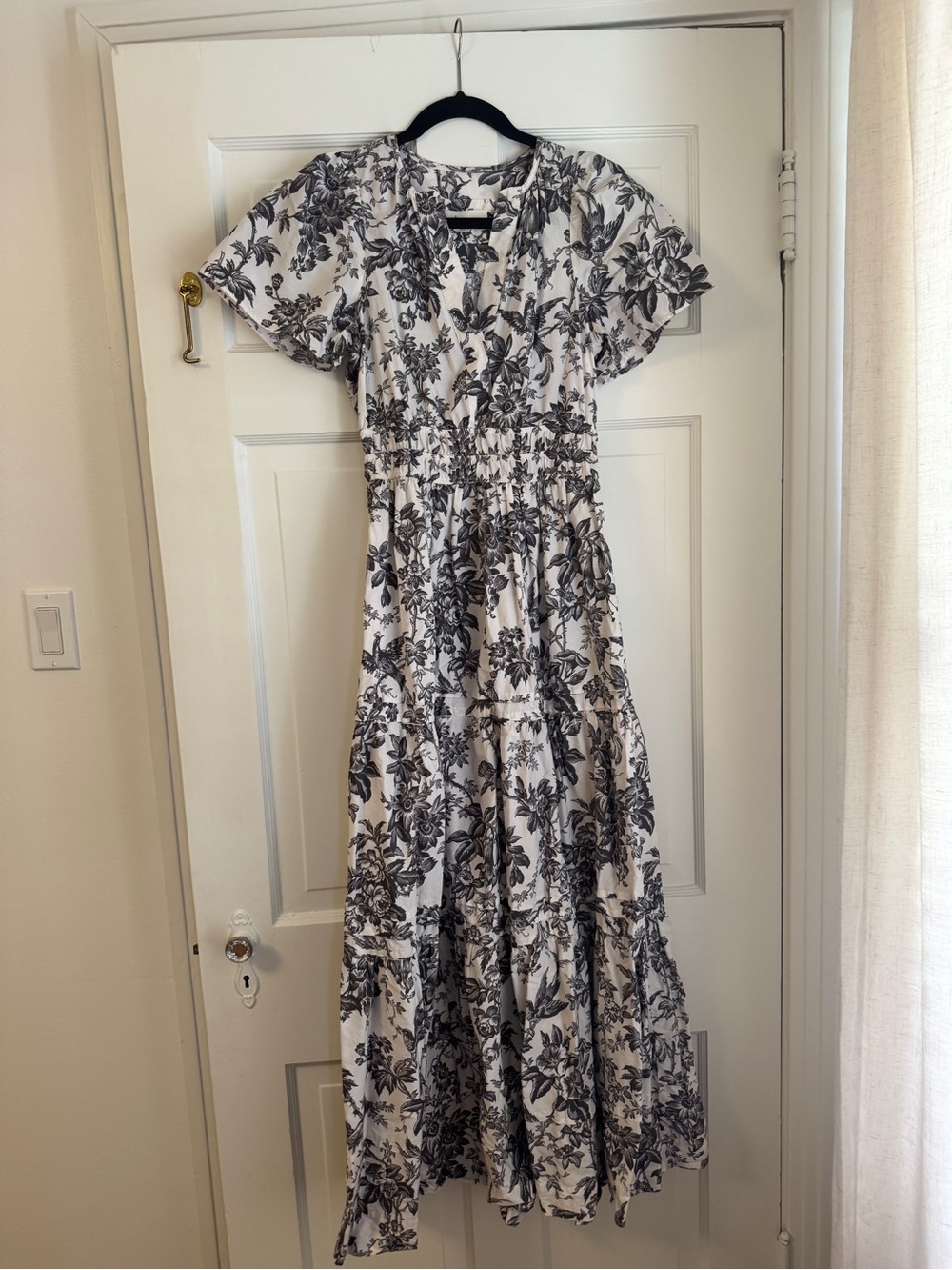Anthropologie Grey and White Toile Print Dress XS
